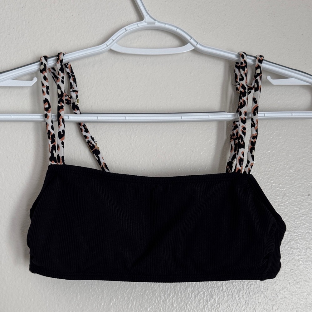 Xhilaration Black Bikini Top with Leopard Straps